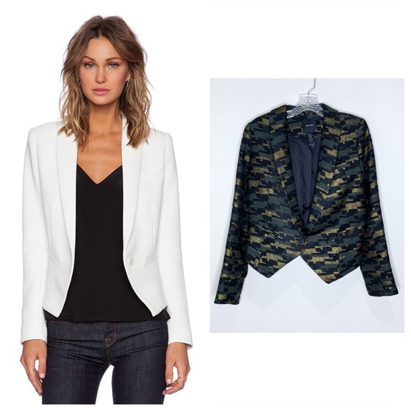 Smythe Anytime Blazer (Sz 6) Camo Jacquard Metallic Green Black Gold - Picture 2 of 16